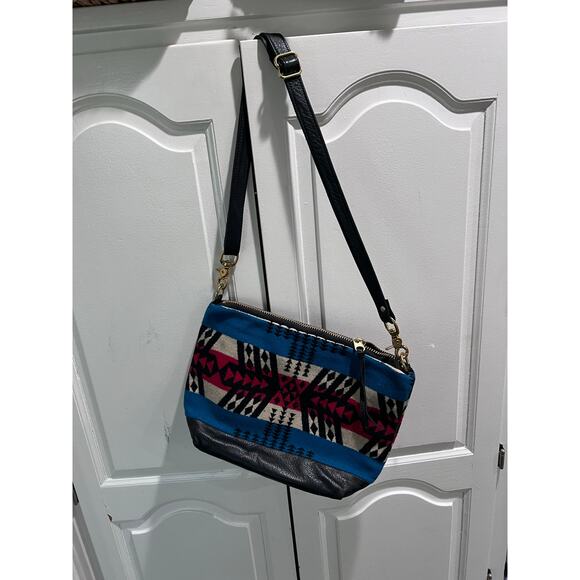 RAIS CASE Wool Crossbody Bag Made in USA Pendleton Style Leather Strap Southwest - Picture 9 of 15